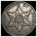 1860 Silver Three-Cent Piece NEARLY UNCIRCULATED