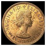 1956 Great Britain Elizabeth II Copper Farthing UN