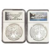 [2 Coins] 2012-2015 Silver Eagle NGC MS70