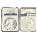 [2 Coins] 1987-2014 Silver Eagle PCI/NGC PF/MS70