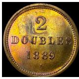 1889 Guernsey Copper 2 Doubles GEM BU