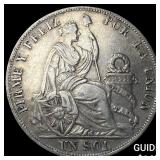 1892 Peru Silver 1 Sol CLOSELY UNCIRCULATED
