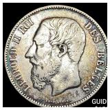1869 Belgium Silver 5 Francs  CLOSELY UNCIRCULATED