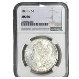 1881-S Morgan Silver Dollar NGC MS60