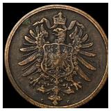 1874 German Empire Copper 1 Pfennig CHOICE AU