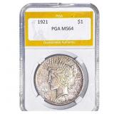 1921 Silver Peace Dollar PGA MS64