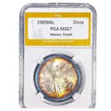 1985Mo Mexico Silver Onza PGA MS67 Toned