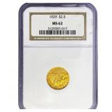 1929 $2.50 Gold Quarter Eagle NGC MS62