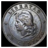 1890 Argentina Bronze 1 Centavo NEARLY UNCIRCULATE