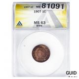 1907 Indian Head Cent ANACS MS63 BRN