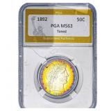 1892 Barber Half Dollar PGA MS63 Toned