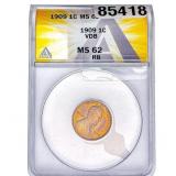 1909 Wheat Cent ANACS MS62 RB