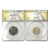 [2 Coins] 1809-1865 1/2C & Silver 3C ANACS VF/AU30