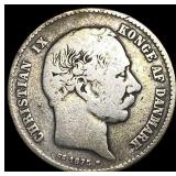 1875 Denmark Silver Krone ABOUT UNCIRCULATED