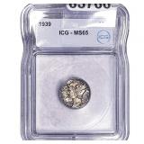 1939 Mercury Silver Dime ICH MS65