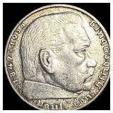 1938-A Germany Silver 2 Marks CLOSELY UNCIRCULATED
