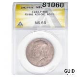 1982-P Kennedy Half Dollar ANACS MS65 FS-901