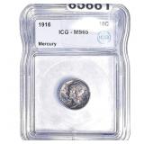 1916 Mercury Silver Dime ICG MS65