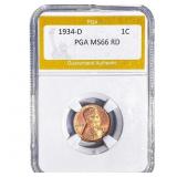1934-D Wheat Cent PGA MS66 RD