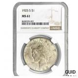 1925-S Silver Peace Dollar NGC MS61