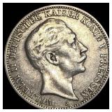 1909 Germany Silver 3 Marks CLOSELY UNCIRCULATED