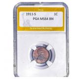 1911-S Wheat Cent PGA MS64 BN