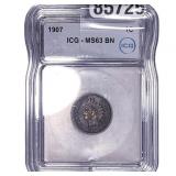 1907 Indian Head Cent ICG MS63 BN