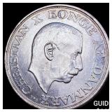 1945 Denmark Christian X Silver 2 Kroner CLOSELY U
