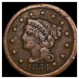 1854 Braided Hair Large Cent LIGHTLY CIRCULATED