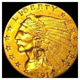 1914 Indian Head $2.5 Gold Quarter Eagle CLOSELY U