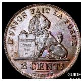 1912 Belgium Copper 2 Centimes GEM BU