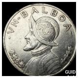 1934 Panama Silver 1 Balboa NEARLY UNCIRCULATED