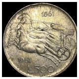 1961 Italy Silver 500 Lire NEARLY UNCIRCULATED