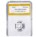 2021 1/10oz Platinum 10 Euro PGA PR69 DCAM