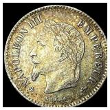 1867-B France Silver 20 Cents - Napolean III NEARL