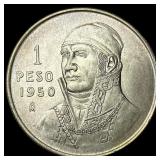 1950 Mexico Silver Peso NEARLY UNCIRCULATED