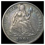 1891 Silver Dime (Seated Liberty) ABOUT UNCIRCULAT