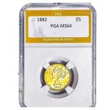 1882 $5 Gold Half Eagle PGA MS64