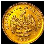 1894-Mo Gold 1 Peso Mexico CLOSELY UNCIRCULATED