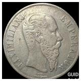 1866 Mexico Maximilian I Silver 1 Peso NEARLY UNCI