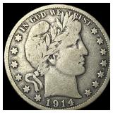 1914-S Silver Barber Half Dollar LIGHTLY CIRCULATE