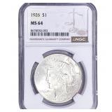 1926 Silver Peace Dollar NGC MS64