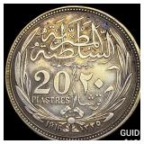 1916 Egypt Silver 20 Piastres CLOSELY UNCIRCULATED