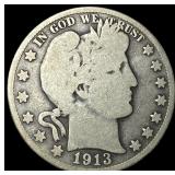 1913-D Silver Barber Half Dollar NICELY CIRCULATED
