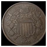 1866 Copper 2 Cent Piece NEARLY UNCIRCULATED