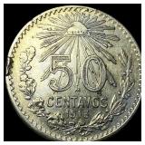 1913 Mexico Silver 50 Centavos NEARLY UNCIRCULATED