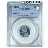 1943-D Wheat Cent PCGS MS67
