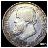 1878 Brazil Silver 1000 Reis NEARLY UNCIRCULATED