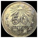 1920 Mexico Silver 50 Centavos NEARLY UNCIRCULATED