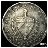 1915 Cuba Silver 20 Centavos NEARLY UNCIRCULATED
